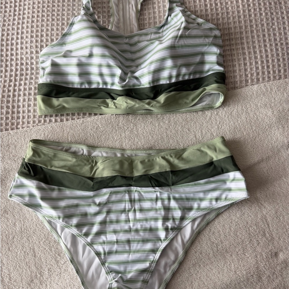 Striped Green Two-Piece Swim Set